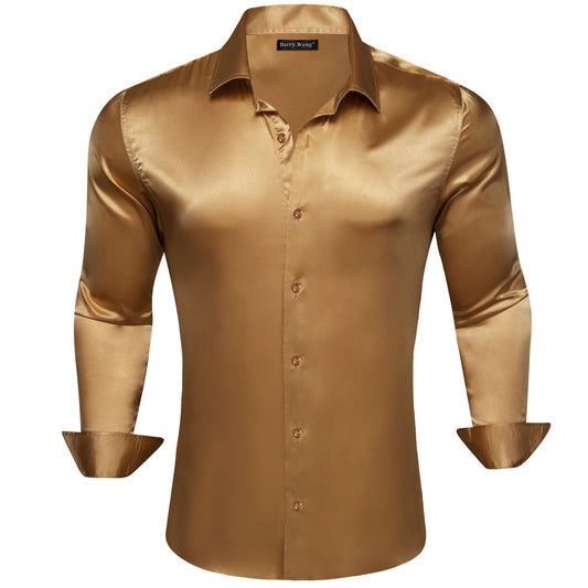 Barry. Wang Copper Dress Shirt Regular Fit Satin Solid Wedding Button Down Shirt