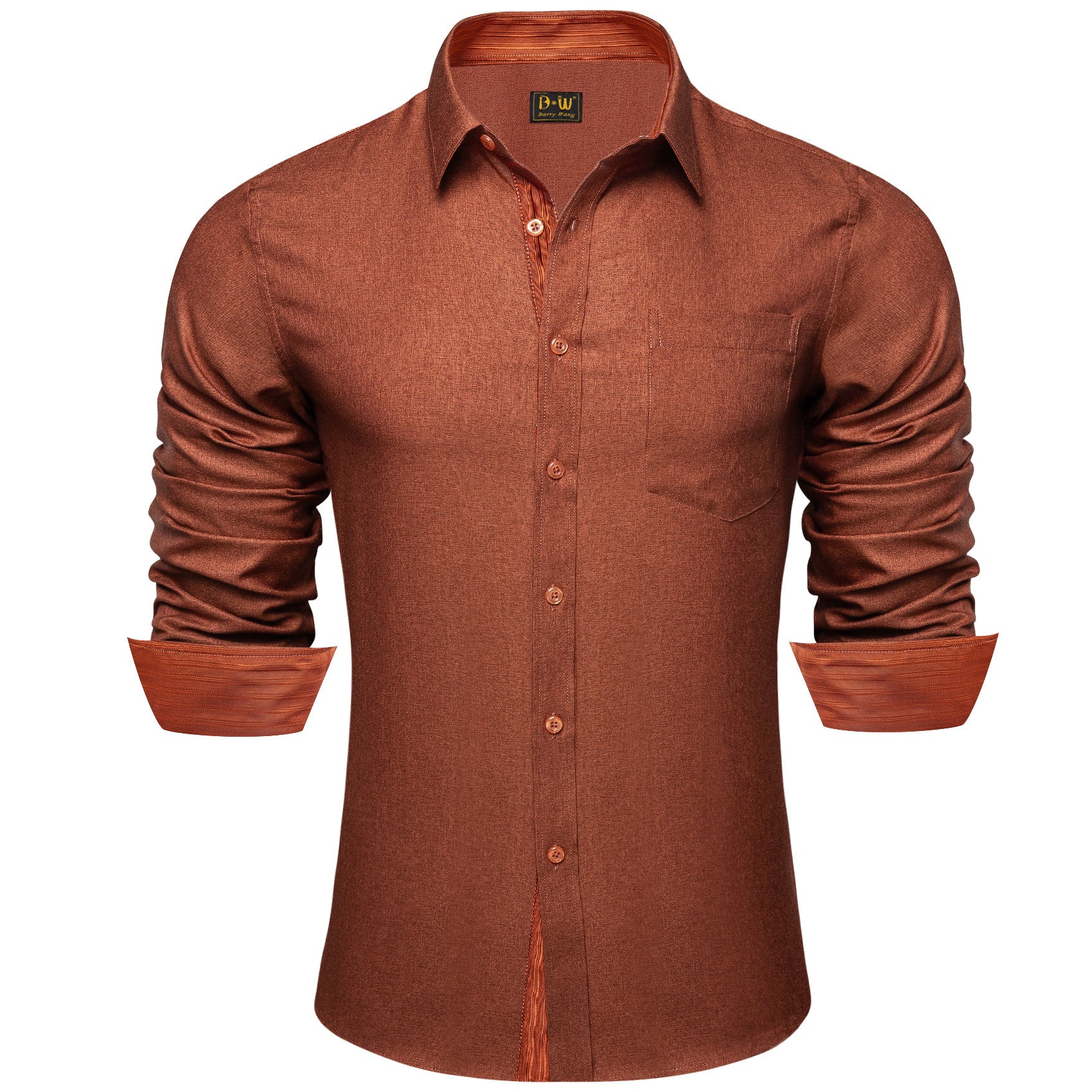 Barry. Wang Brown Contrast Shirt Silk Long Sleeve Business Shirt