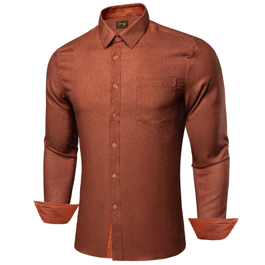 Barry. Wang Mens Burnt Orange Contrast Shirt Long Sleeve Bussiness Casual Shirt