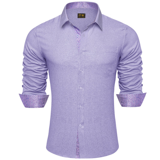 Barry. Wang Purple Lilac Contrast Shirt Mens Silk Long Sleeve Business Shirt