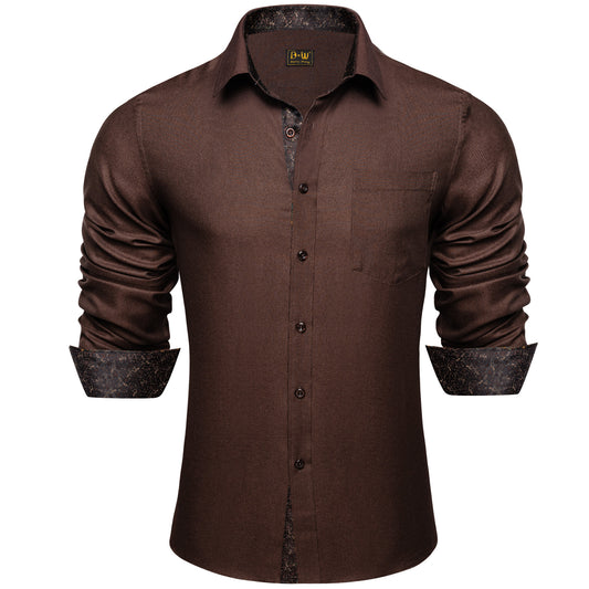 Barry. Wang Brown Contrast Shirt Contrast Collar Wrinkle Free Button Up Shirt