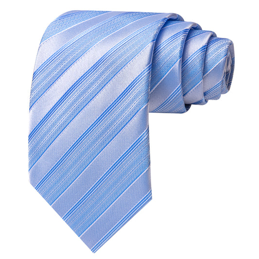 Barry. Wang Light Blue Necktie Set Silk Mens Striped Tie Pocket Square Cufflinks for Wedding