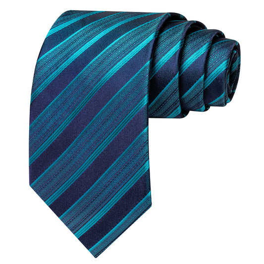 Barry. Wang Silk Teal Blue Necktie Set Hanky Cufflinks for Men Striped Tie Party Business Gift