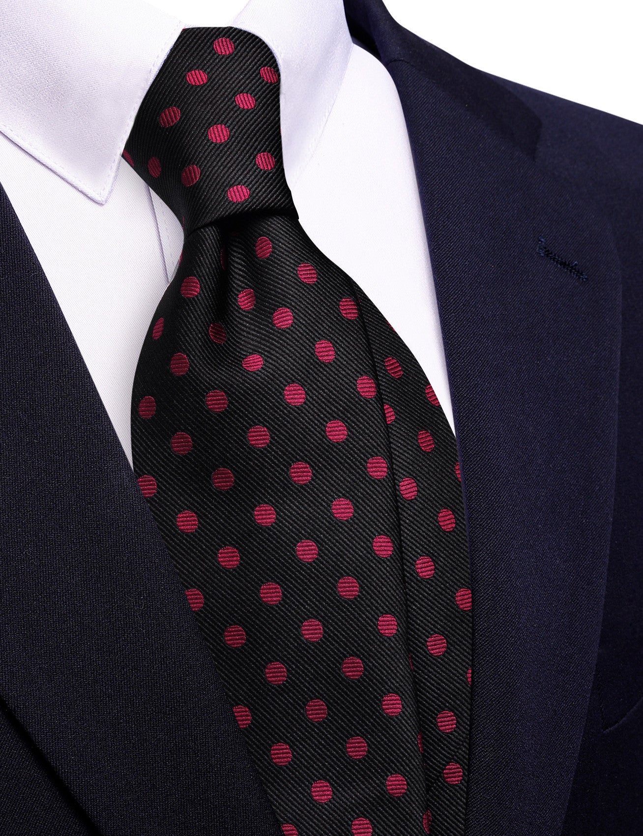 Barry. Wang Black Tie Fuchsia Pink Polka Dots Mens Wedding Tie Set