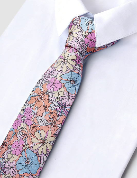 Barry. Wang 2.75" Slim Necktie for Wedding Party Pastel Multi-Color Cotton Floral Beach Tie