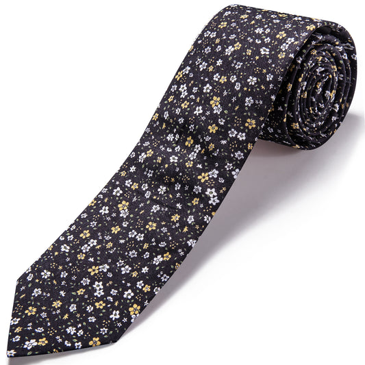 Barry. Wang Black Ditsy Floral Cotton Necktie Modern 7cm Narrow Casual Dress Tie for Party