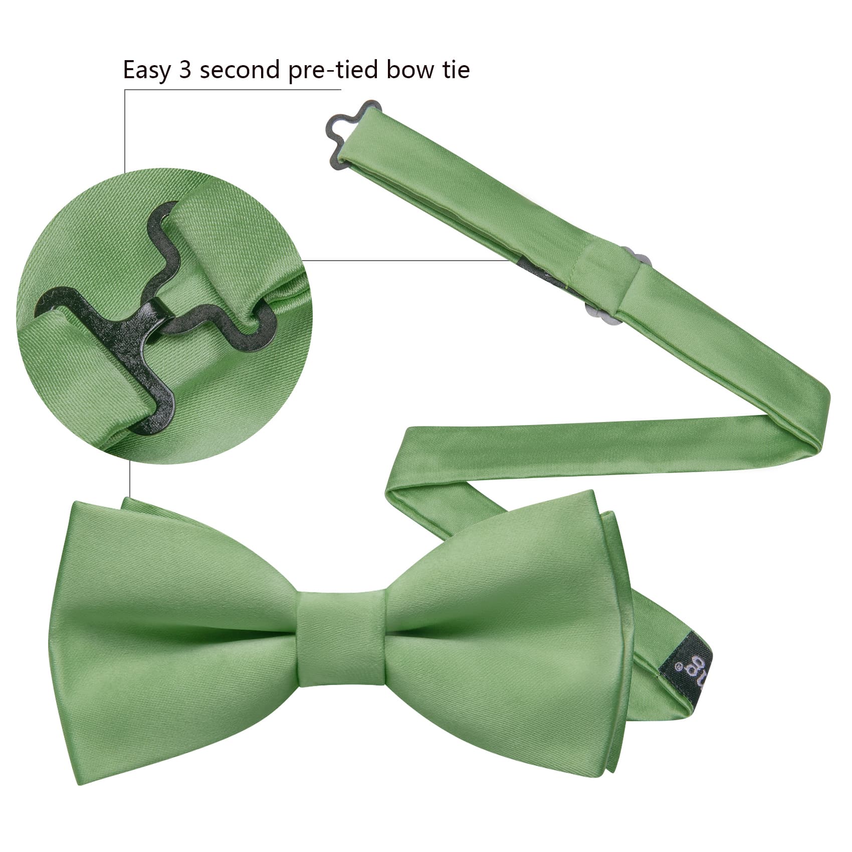 Mint Green Silk Pre-Tied Men's Bow Tie Hanky Cufflinks Set