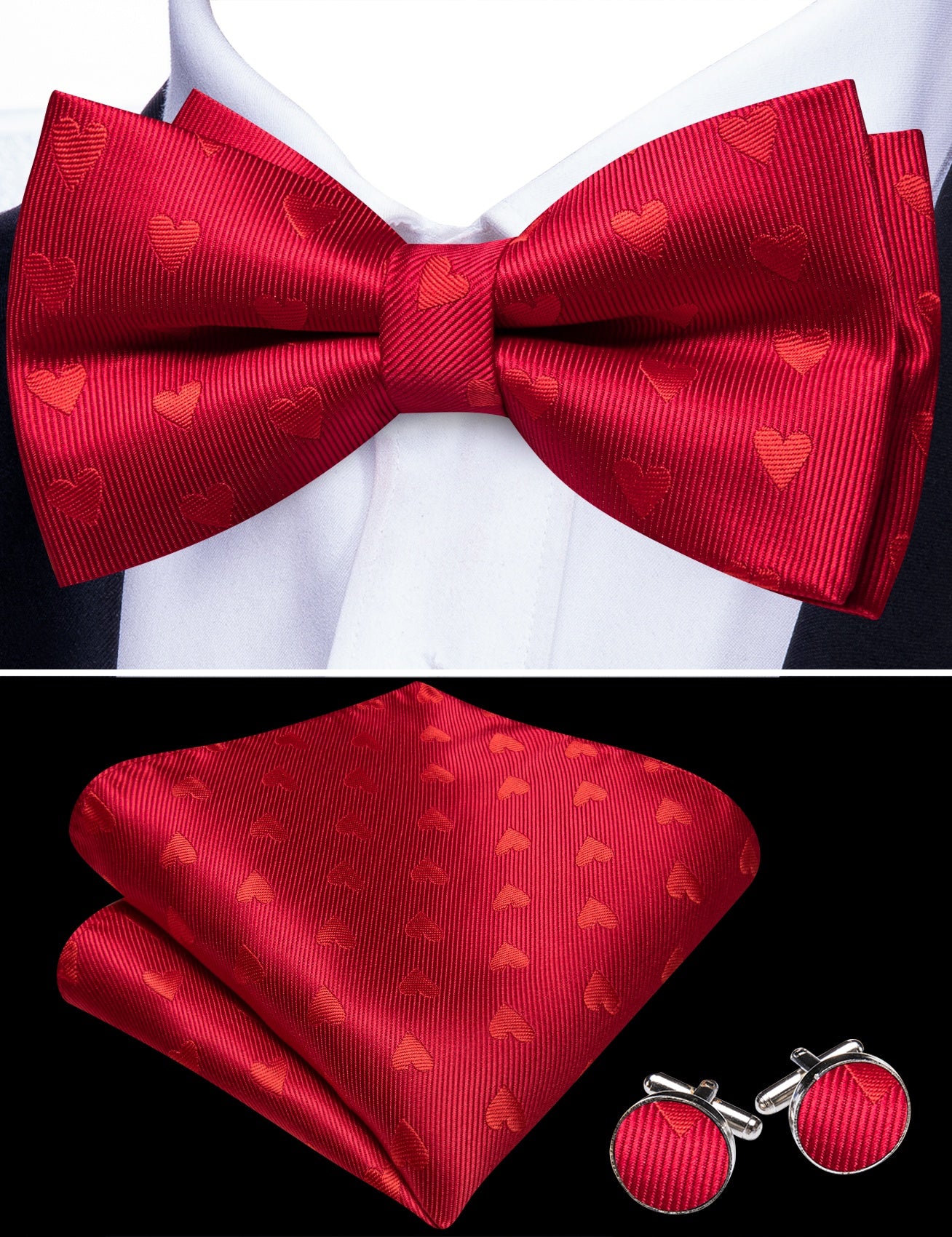 Barry. Wang Red Party Bowtie Men's Adjustable Jacquard Silk Pre-tied Bowtie Set for Tuxedo Formal