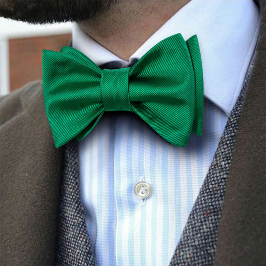 Barry Wang Self-Tied Bowtie Green Striped Mens Tie Hanky Cufflinks Set