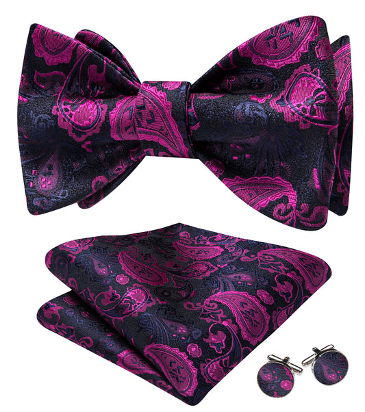 Barry. Wang Purple Pink Bowtie Mens Adjustable Paisley Self-tied Bow Tie Hanky Cufflinks Set