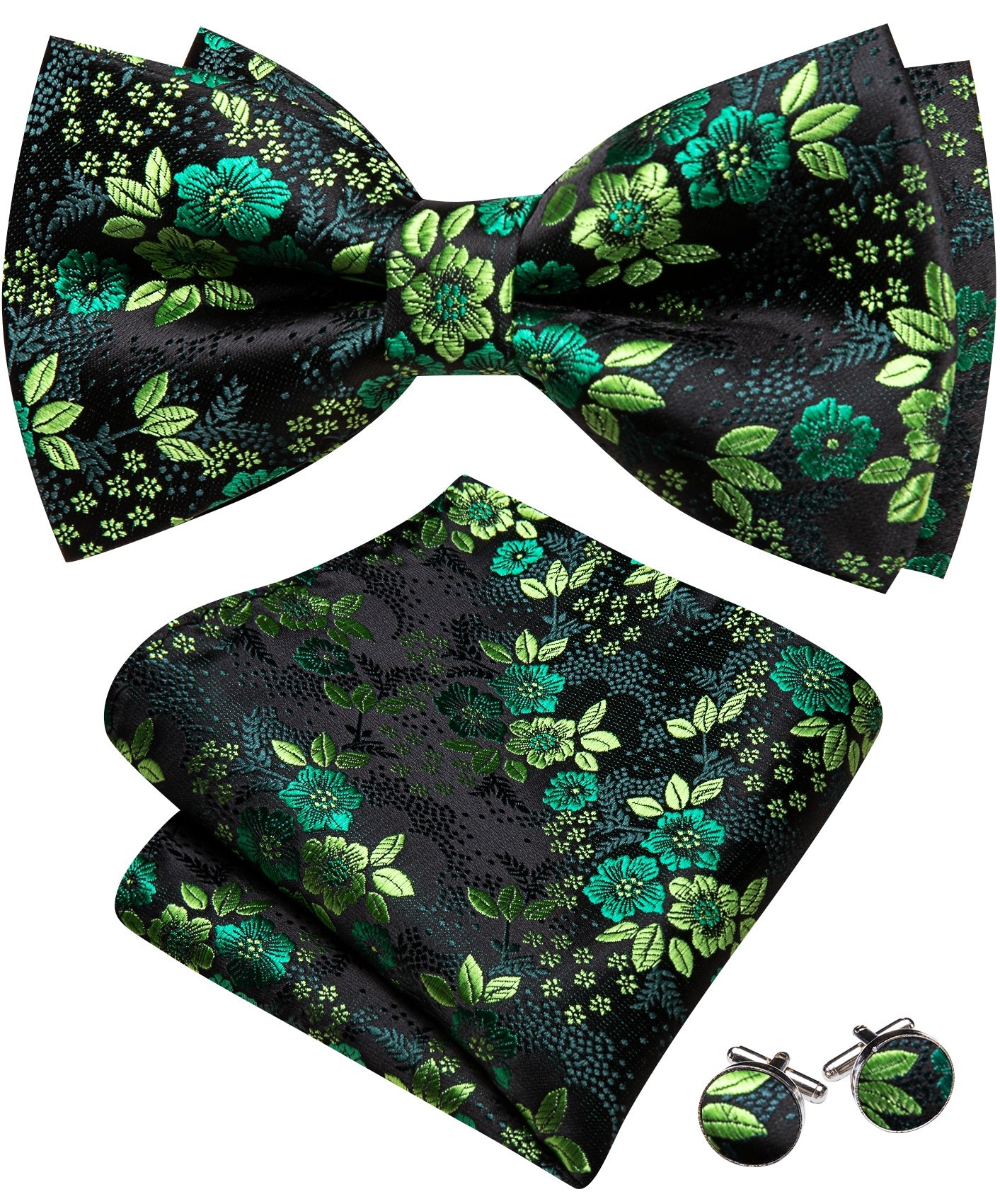 Barry. Wang Emerald Green Bowtie for Formal Floral Pre-tied Wedding Bowtie Hanky Cufflinks Set