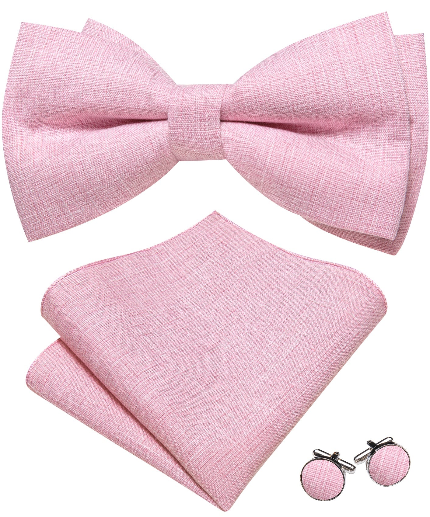Barry. Wang Rose Pink Bowtie Pocket Square Cufflinks Set Pre-tied Linen Adjustable Bowtie for Formal