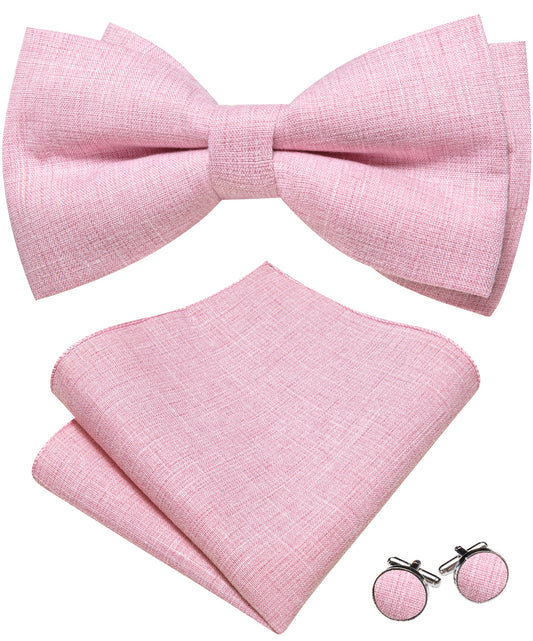 Barry. Wang Rose Pink Bowtie Pocket Square Cufflinks Set Pre-tied Linen Adjustable Bowtie for Formal