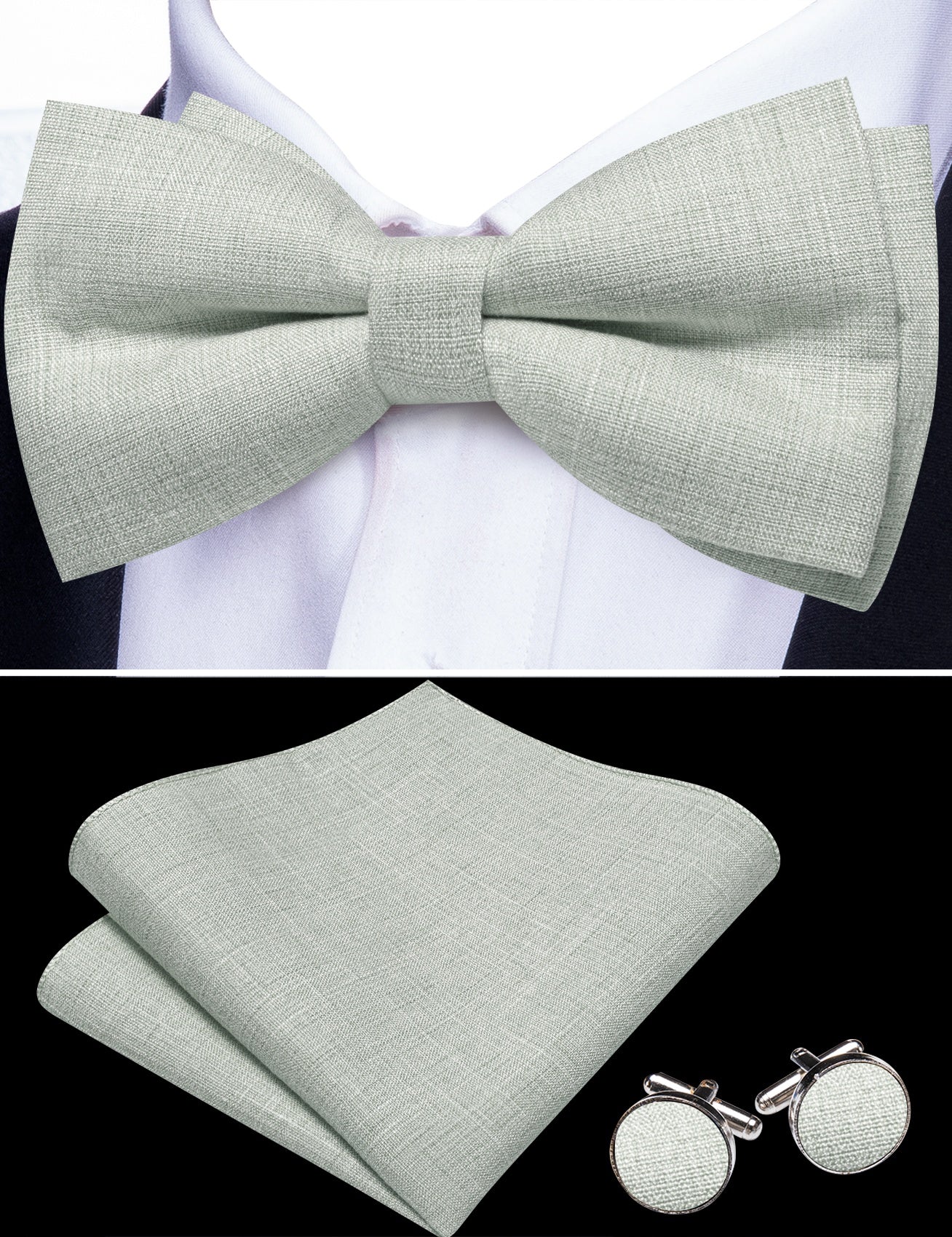 Barry. Wang Sage Green Bow Tie Solid Men's Pre-tied Adjustable Linen Formal Tuxedo Bowtie Set