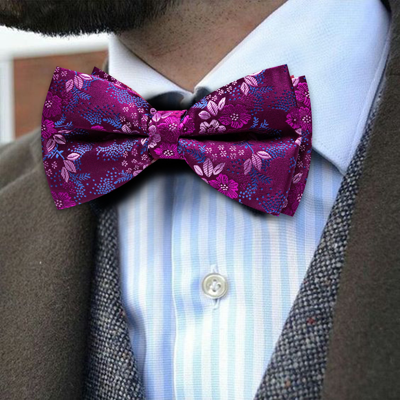 Barry. Wang Plum Bow Tie Hanky Cufflinks Set Floral Pre-tied Jacquard Bow Tie for Men