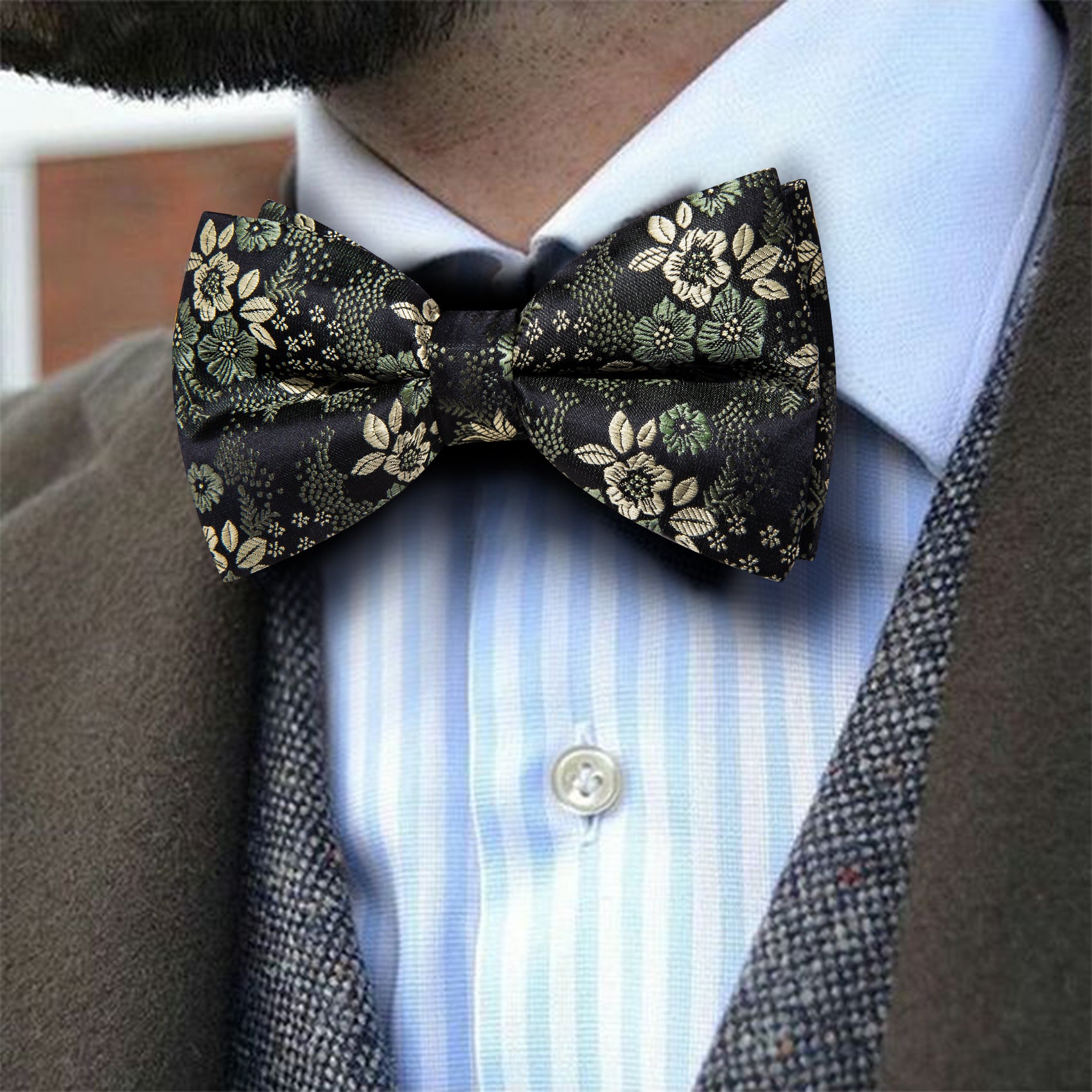 Barry. Wang Olive Floral Bow Tie for Men Adjustable Jacquard Silk Bow