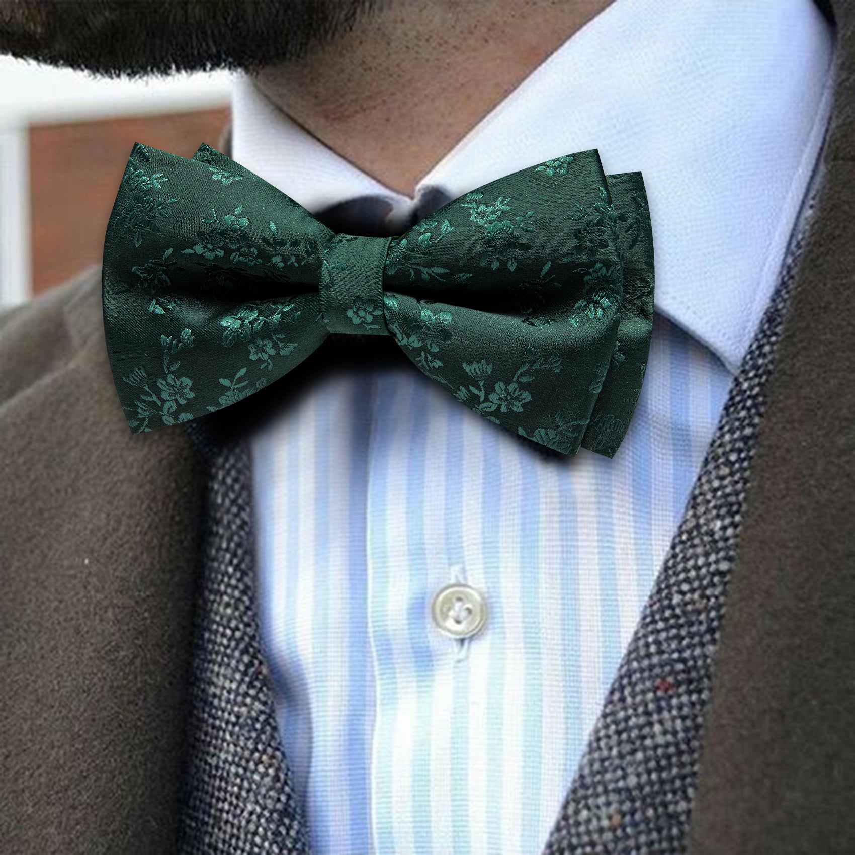Barry. Wang Dark Green Bow Tie Hanky Cufflinks Set Floral Pre-tied Jacquard Bow Tie for Men