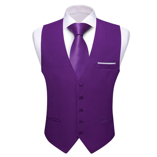 Barry. Wang Silk Purple Suit Vest for Men Solid V-neck Business Tuxedo Waistcoat
