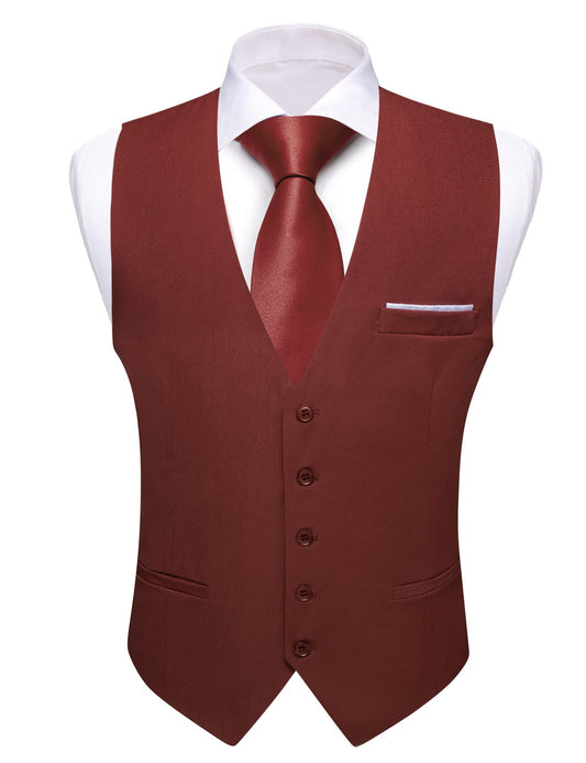 Barry.Wang Copper Dress Formal Waistcoat Slim Fit V-Neck Solid Wedding Suit Vest