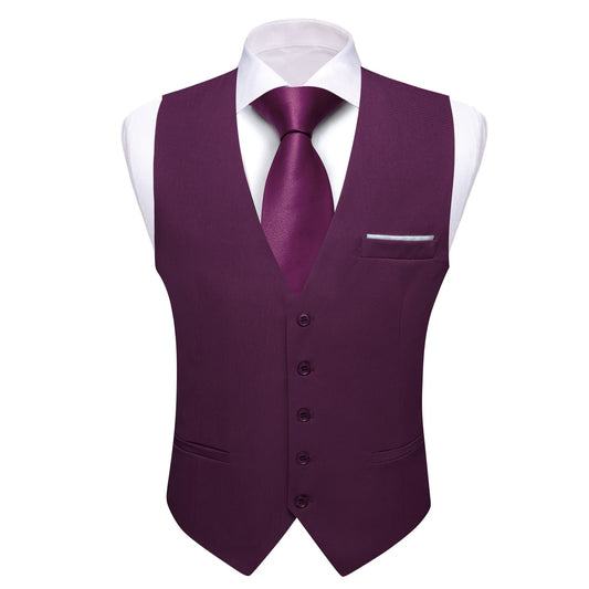 Barry. Wang Silk Grape Purple Dress Vest Slim Fit Solid Formal Waistcoat