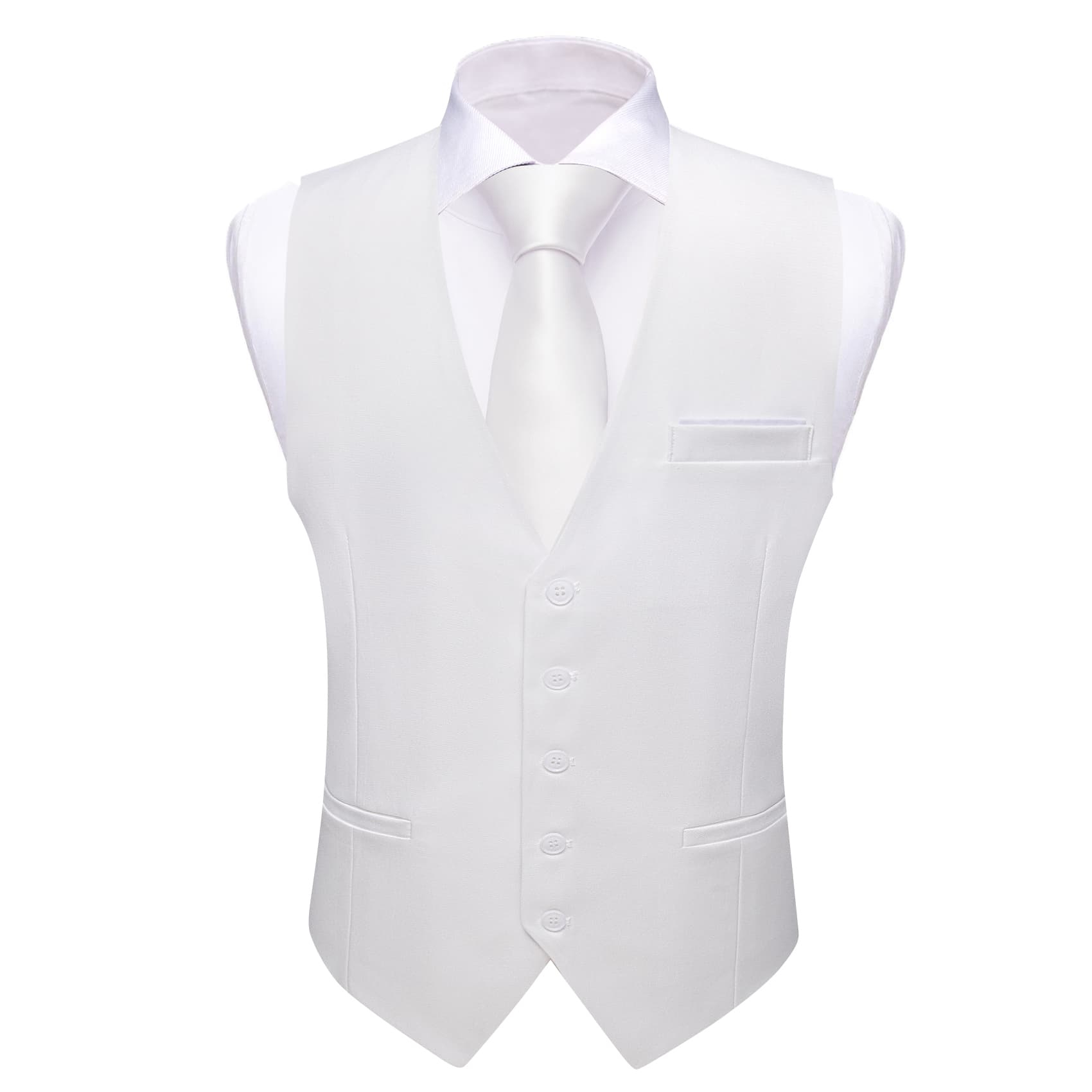 Barry. Wang White Wedding Vest Solid Mens Silk Button V-Neck Waistcoat