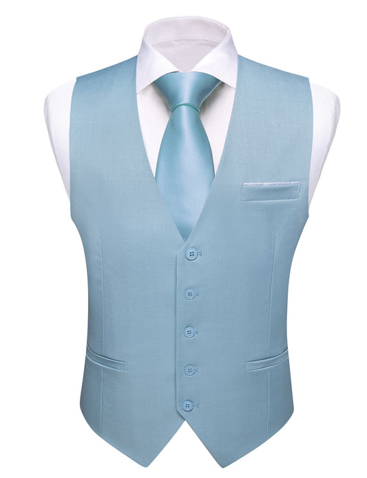 Barry. Wang Mens Icy Blue Casual Vest Slim Fit Solid Leisure Tuxedo Waistcoat