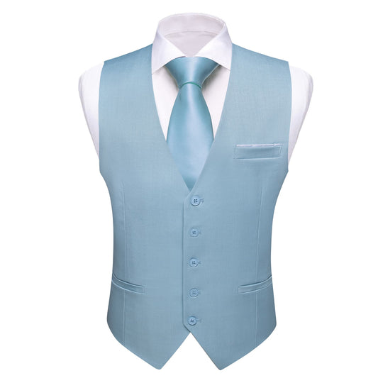 Barry. Wang Mens Icy Blue Casual Vest Slim Fit Solid Leisure Tuxedo Waistcoat