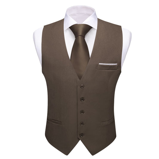 Barry. Wang Brown Suit Vests V-Neck Casual Vest Dress for Men Formal Tuxedo