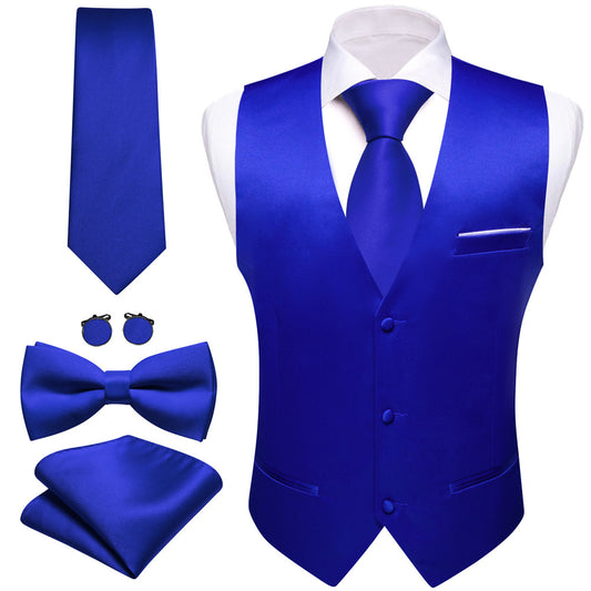 Barry. Wang Mens Royal Blue Suit Vest Solid Dress Vest Necktie Bowtie Hanky Cufflinks Set