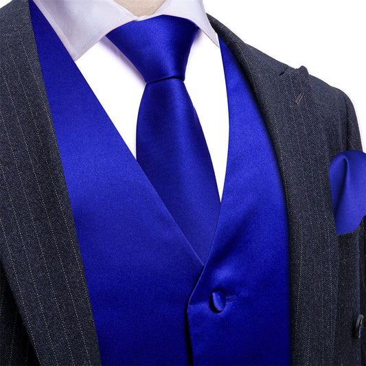 Barry. Wang Mens Royal Blue Suit Vest Solid Dress Vest Necktie Bowtie Hanky Cufflinks Set
