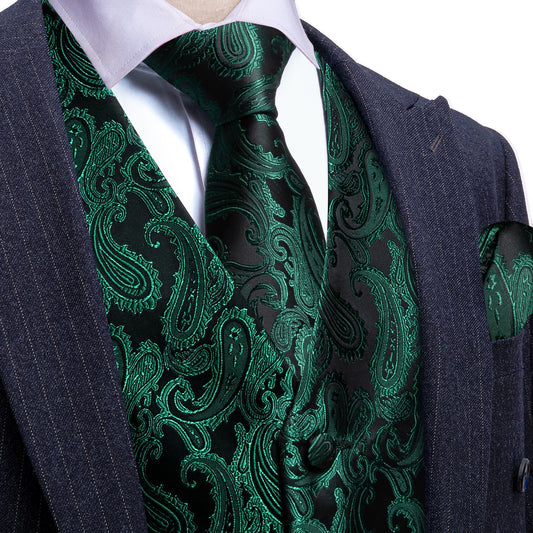 mens vest for wedding Dark Green waistcoat for men black suit