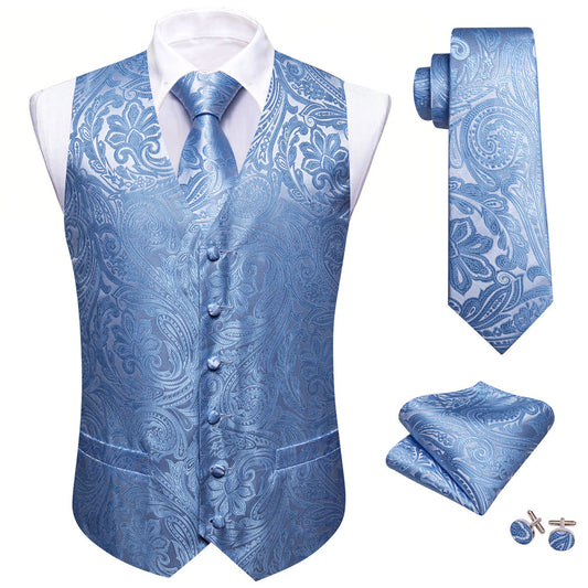 Vest Necktie Pocket Square Cuffliks Set