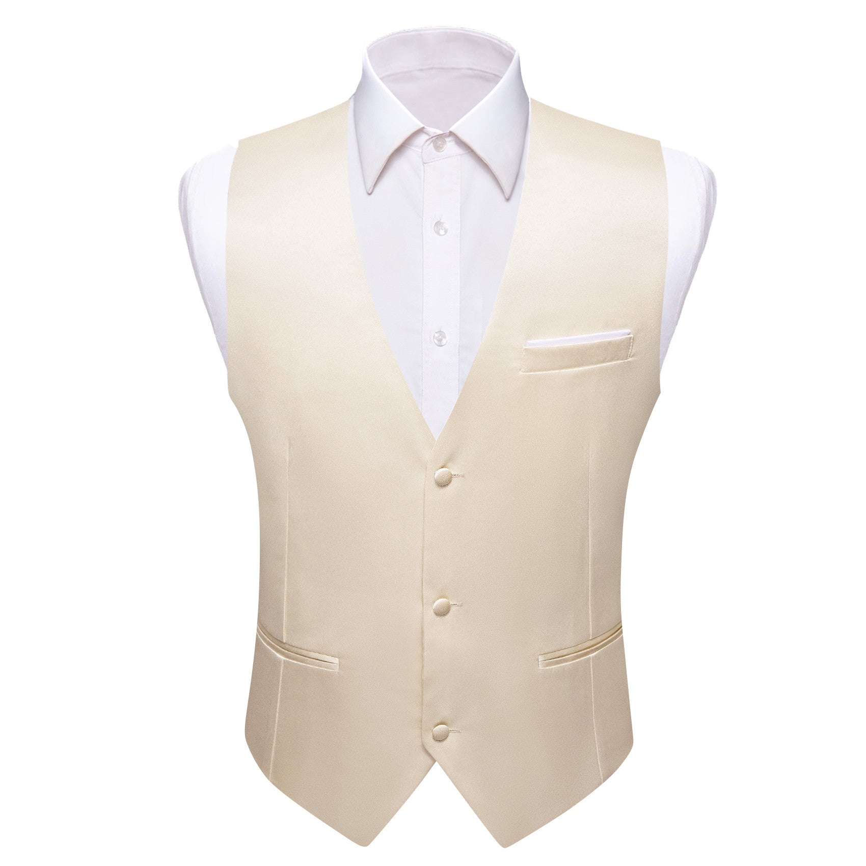 Barry. Wang Light Champagne Suit Vest Solid V-neck Formal Vest Tie Pocket Square Cufflinks Set
