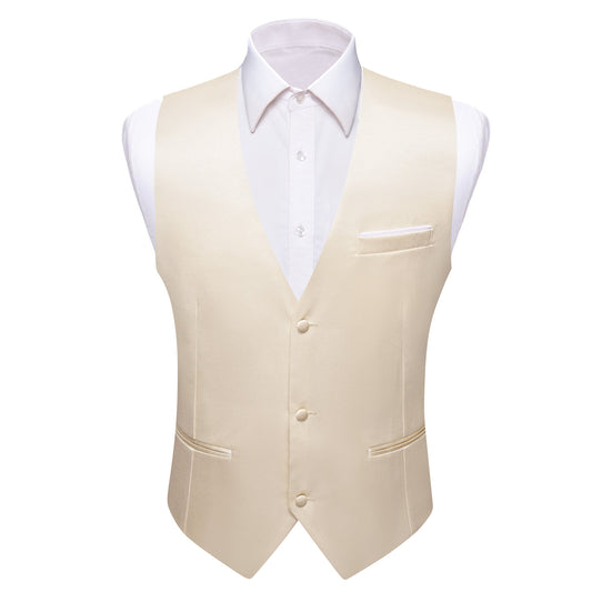 Barry. Wang Light Champagne Suit Vest Solid V-neck Formal Vest Tie Pocket Square Cufflinks Set