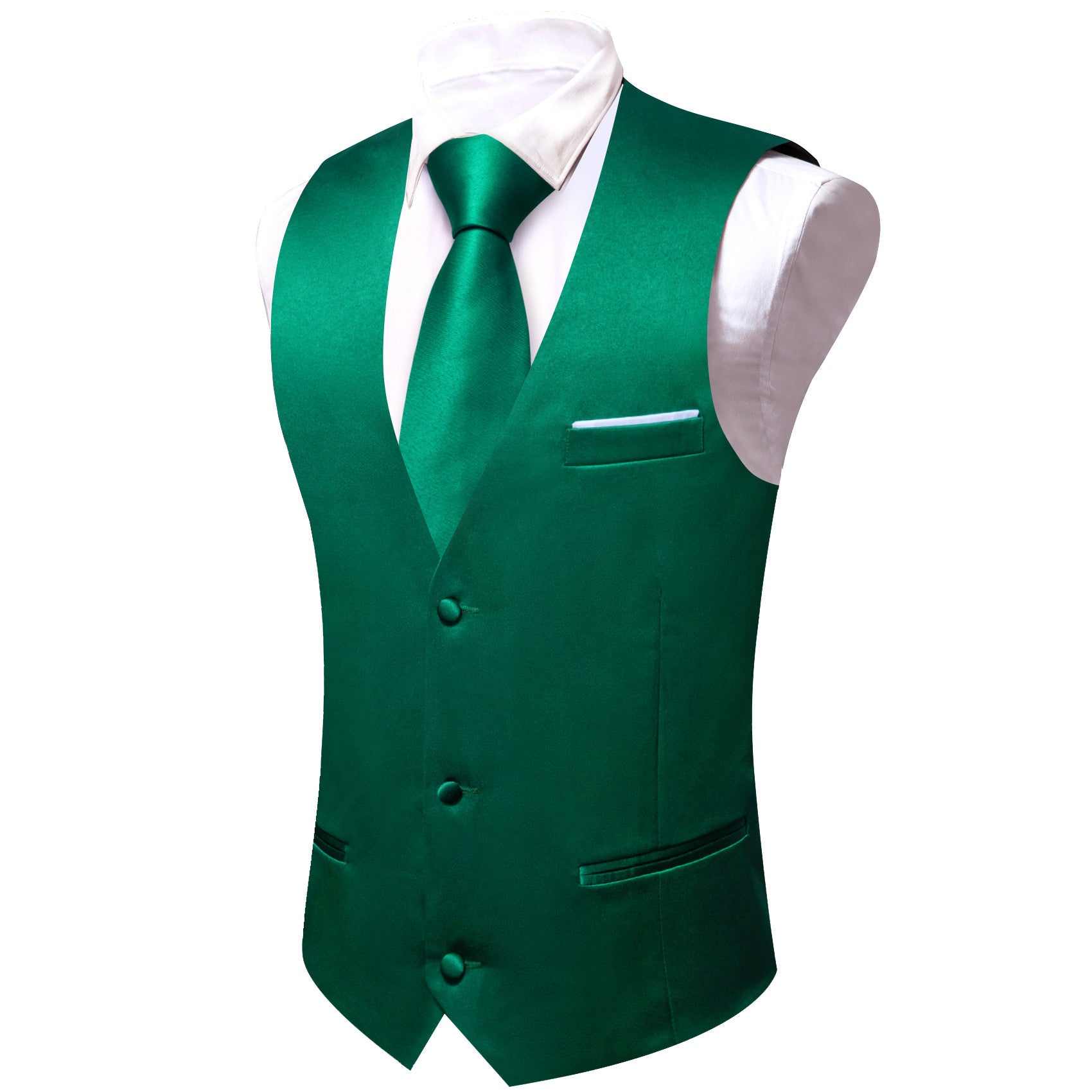 Barry. Wang Suit Vest Green Solid V-neck Formal Vest Tie Pocket Square Cufflinks Set
