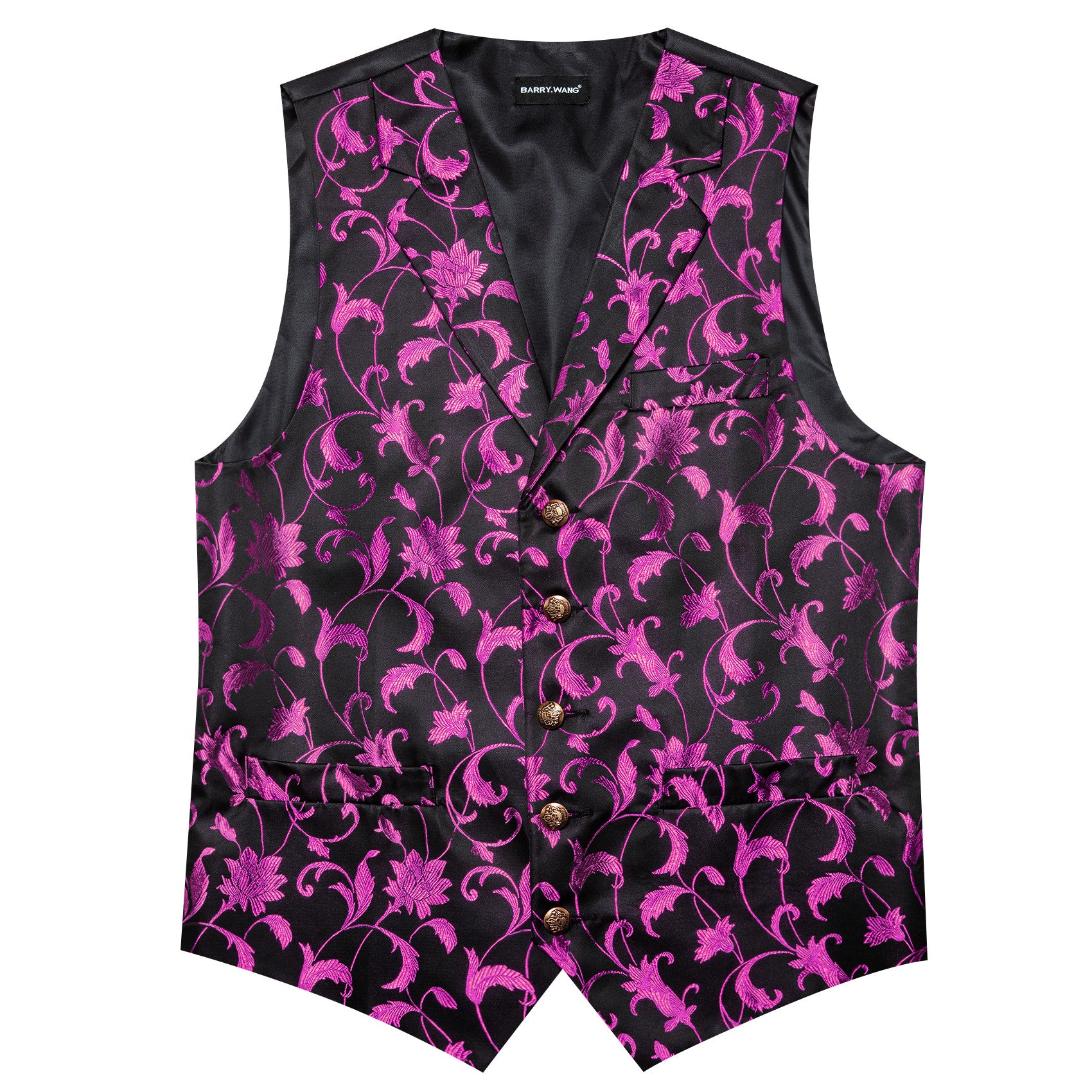 Barry. Wang Mens Hot Pink Floral Vest Silk Vest Bowtie Hanky Cufflinks Set