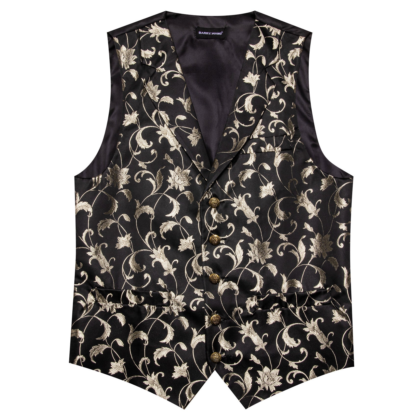 Barry. Wang Mens Collar Vest Ivory Floral Formal Suit Waistcoat Bowtie Hanky Cufflinks Set