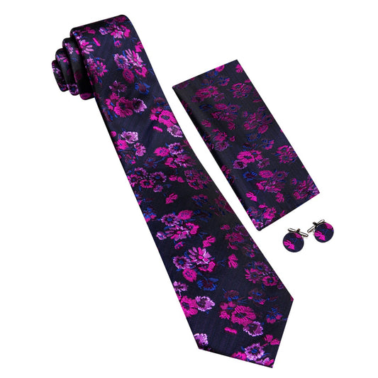 Barry. Wang Blue Purple Floral Tie Pocket Square Cufflinks Set for Men