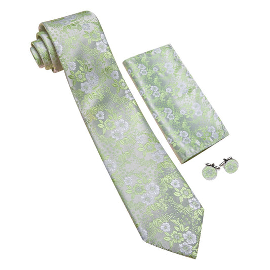 Barry. Wang Sage Green Floral Mens Ties Silk Necktie Pocket Square Cufflinks Set