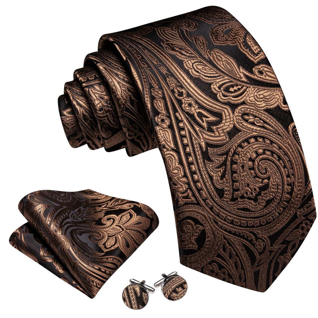 Barry. Wang Silk Mens Coffee and Mocha Mousse Floral Tie Set