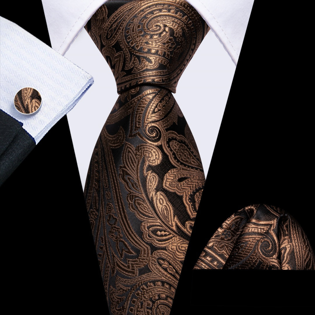 Barry. Wang Silk Mens Coffee and Mocha Mousse Floral Tie Set