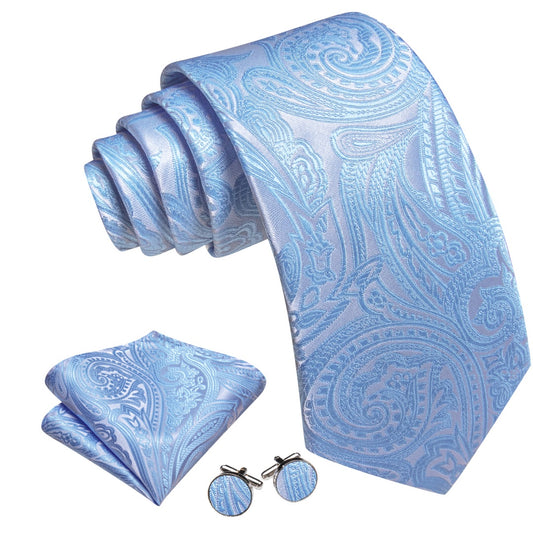 Barry. Wang Dodger Blue Floral Tie Mens Silk Tie Pocket Square Cufflinks Set