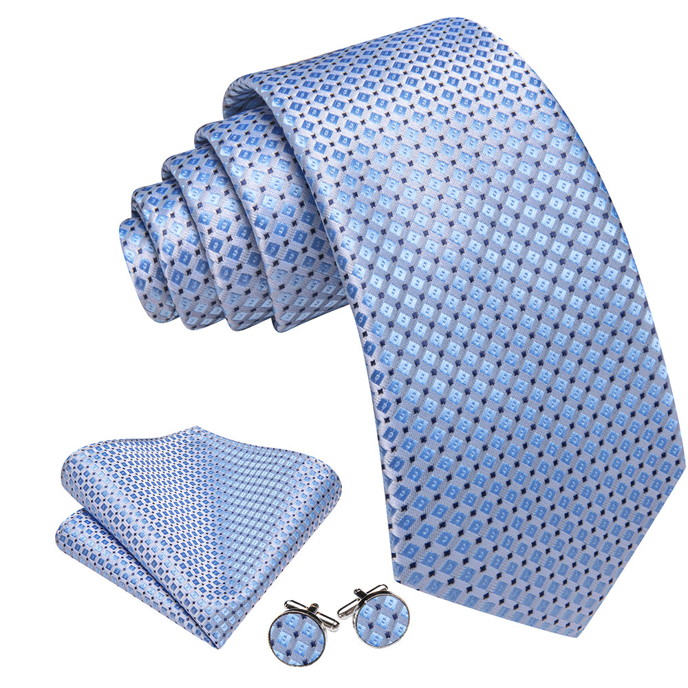 Barry. Wang Royal Blue Tie Plaid Silk Tie Pocket Square Cufflinks Set for Me
