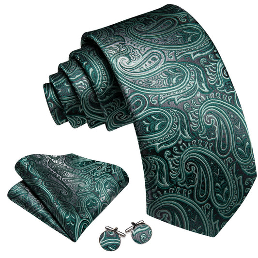 Barry. Wang Paisley Tie Grey and Hunter Green Paisley Design Tie Set