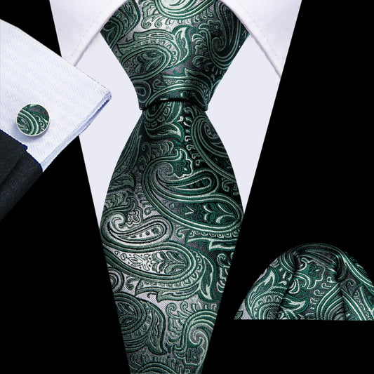 Barry. Wang Paisley Tie Grey and Hunter Green Paisley Design Tie Set