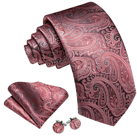 Barry. Wang Rose Gold Tie Mens Paisley Silk Necktie Hanky Cufflinks Set for Wedding