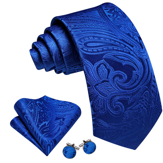 Barry. Wang Navy Blue Paisley Tie Pocket Square Cufflinks Set Ties for Men