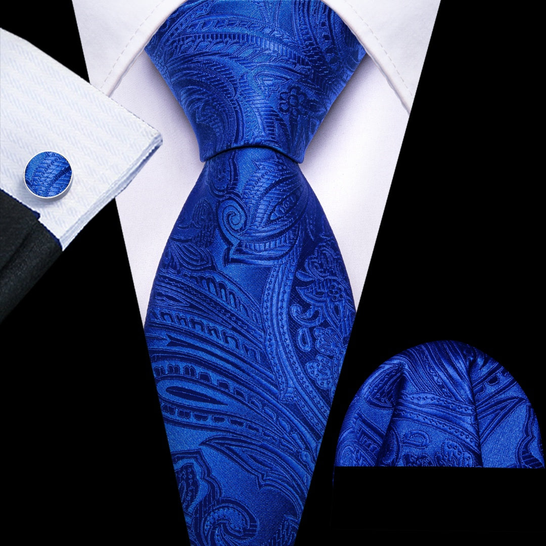 Barry. Wang Navy Blue Paisley Tie Pocket Square Cufflinks Set Ties for Men