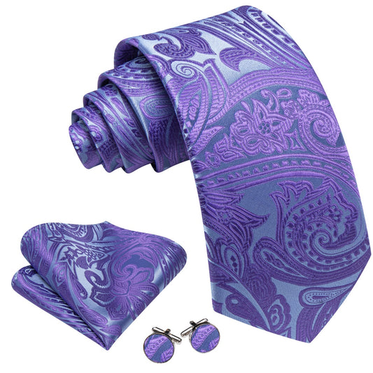 Barry. Wang Slate Blue Paisley Tie Pocket Square Cufflinks Set Silk Mens Ties
