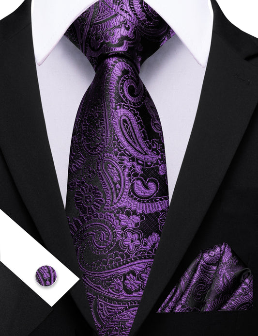 Barry. Wang Plum Paisley Tie Pocket Square Cufflinks Set Silk Mens Ties